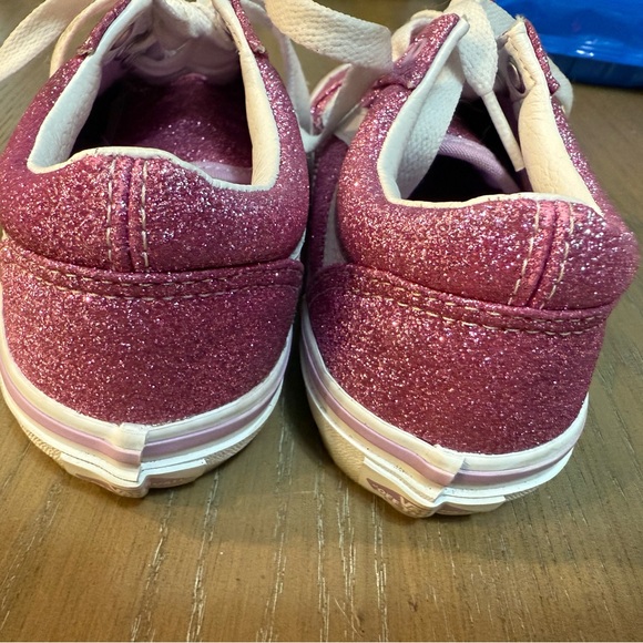 RARE Vans Off The Wall Old Skool lil Girls Pink Glitter Sneakers 1.5 Pink/white - Picture 3 of 6